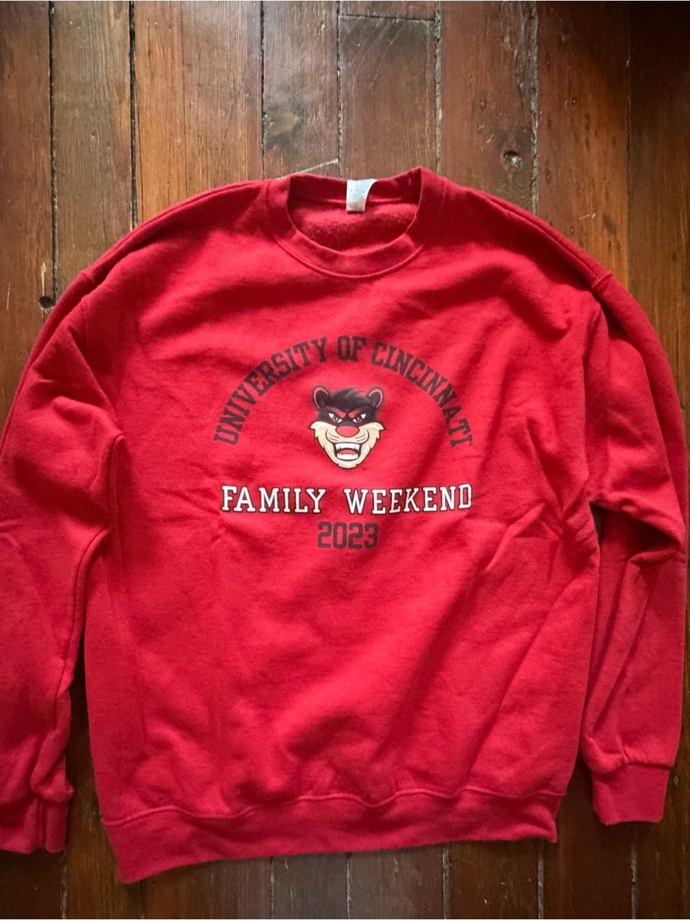 Jerzees Red University of Cincinnati Family Weekend 2023 Crewneck